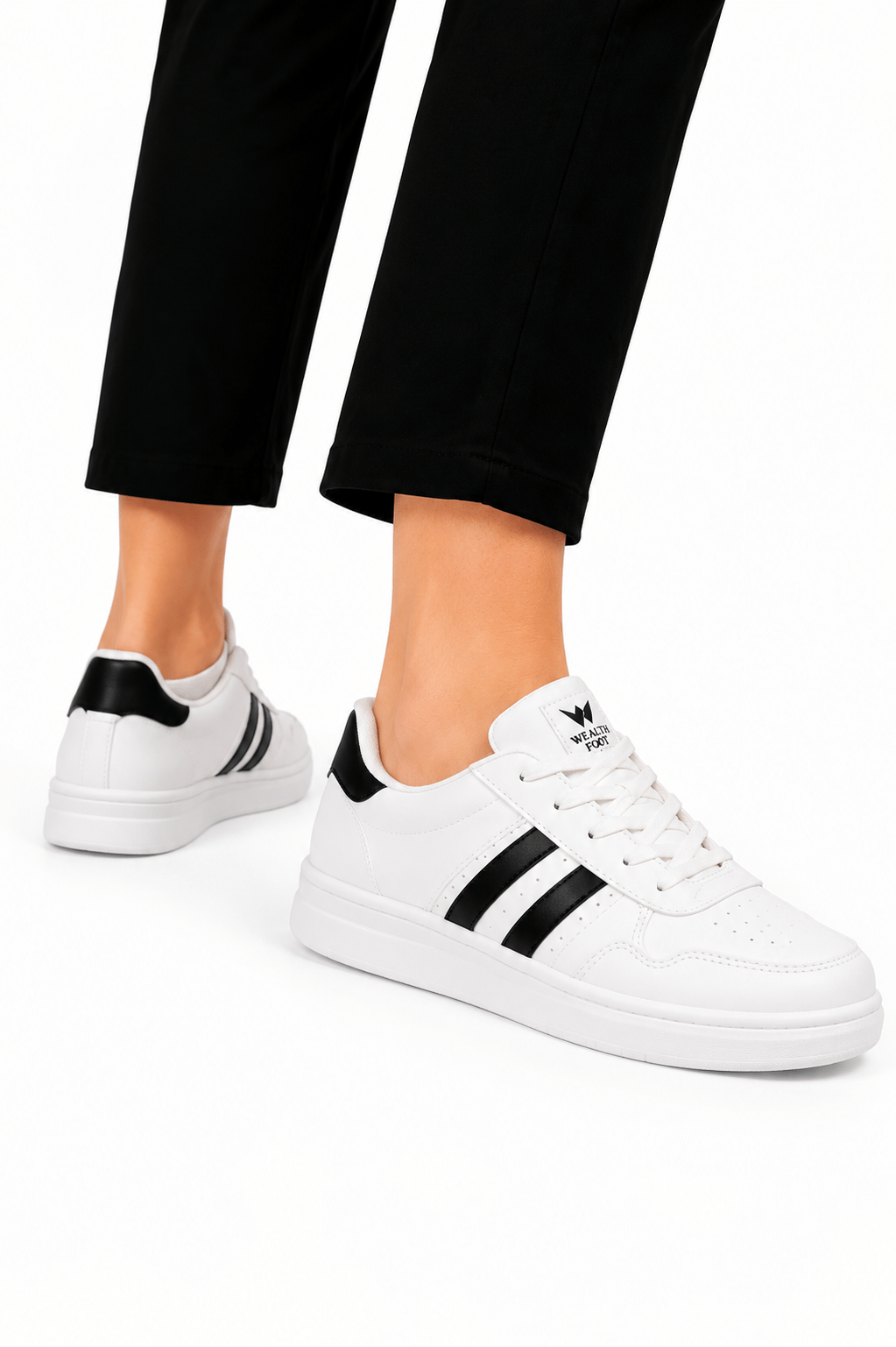 Unisex Cilt Poli Taban Sneaker Ayakkabı BEYAZ - SİYAH