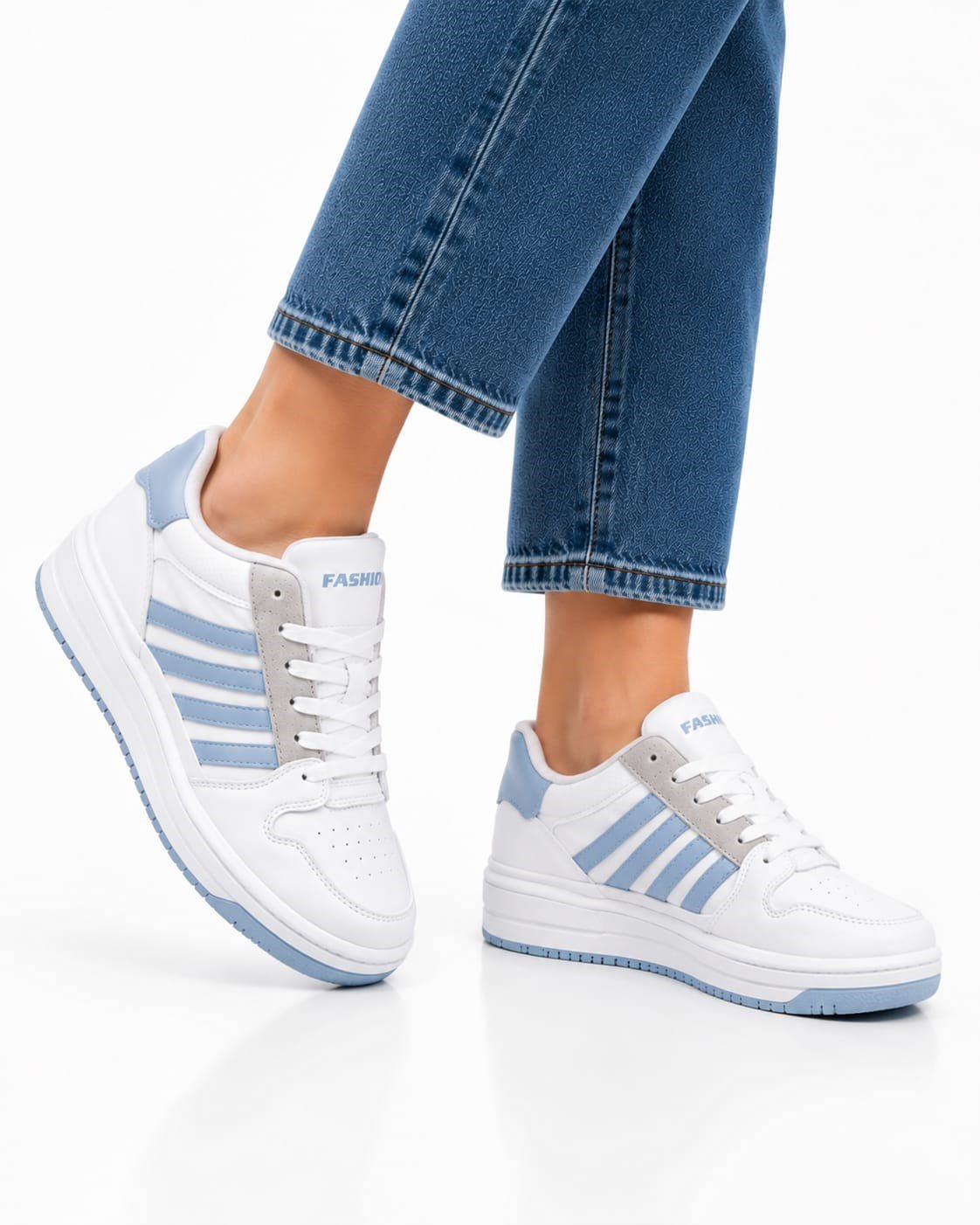 Unisex Cilt Sneaker Ayakkabı BEYAZ - MAVİ
