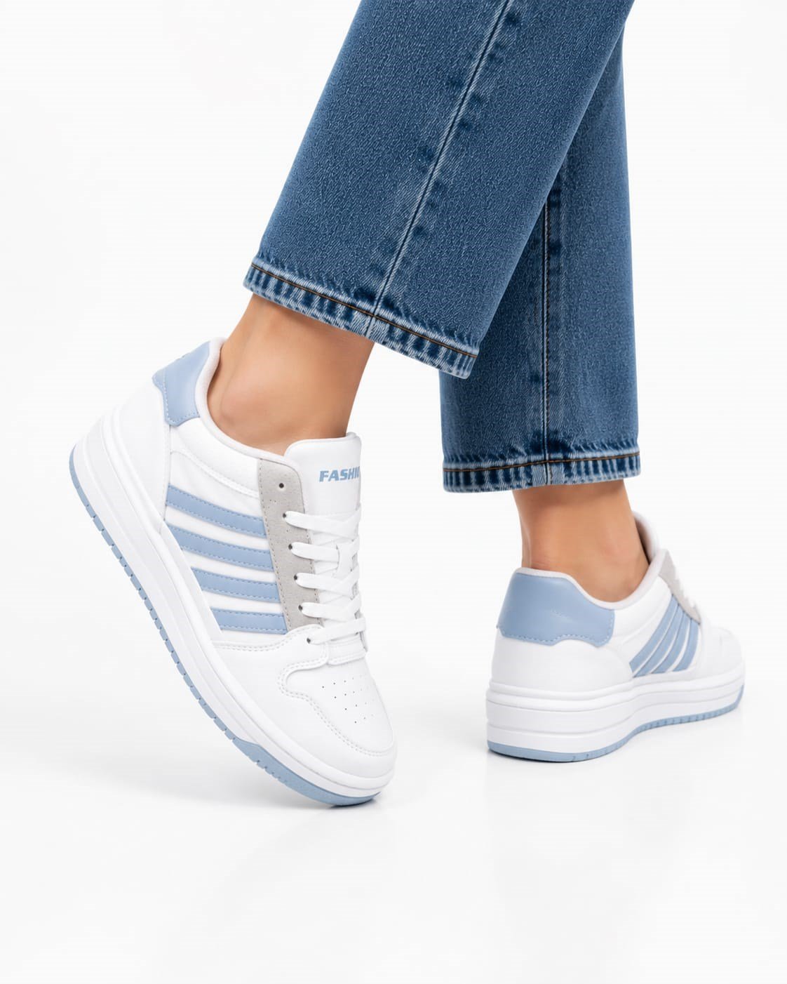 Unisex Cilt Sneaker Ayakkabı BEYAZ - MAVİ
