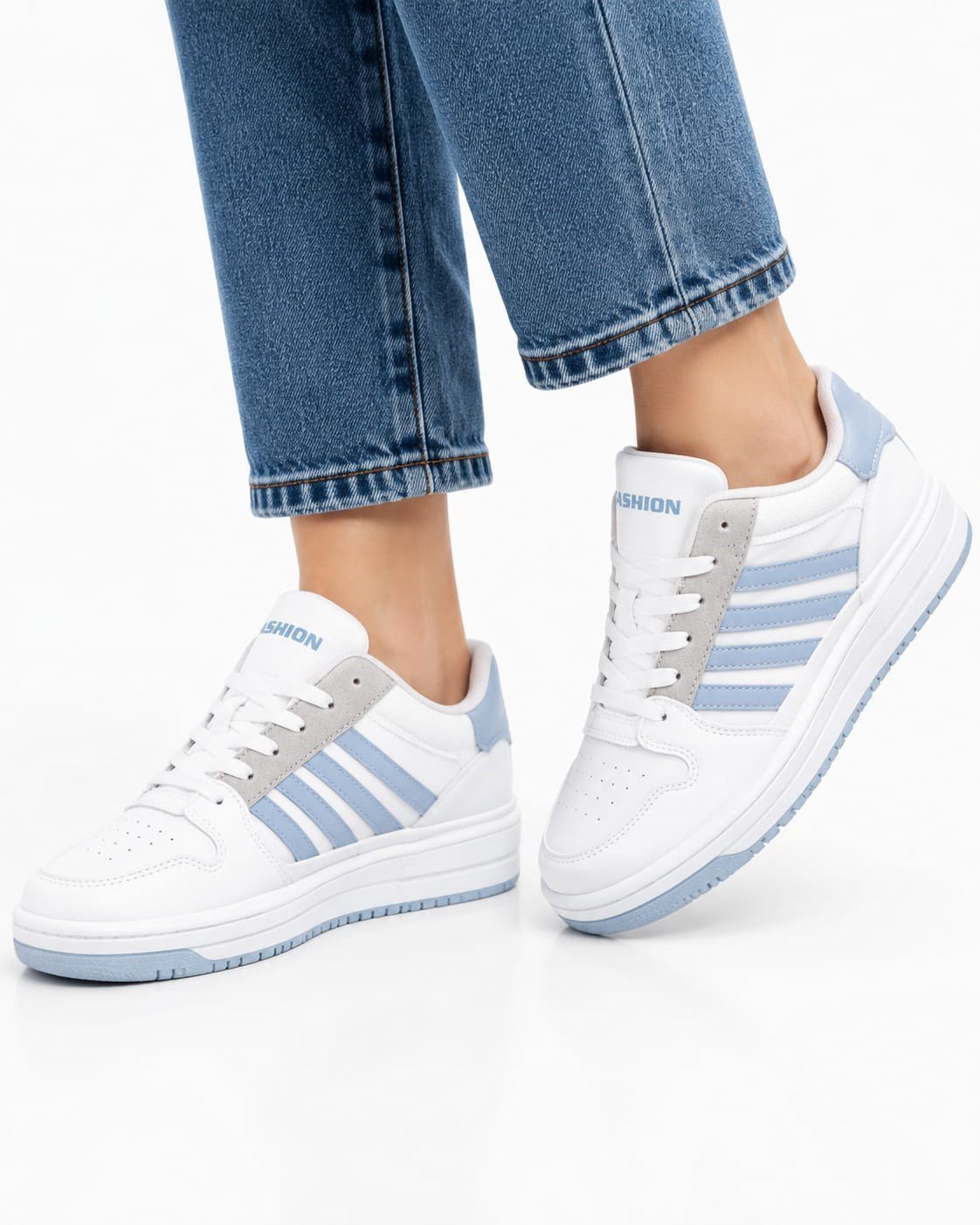 Unisex Cilt Sneaker Ayakkabı BEYAZ - MAVİ