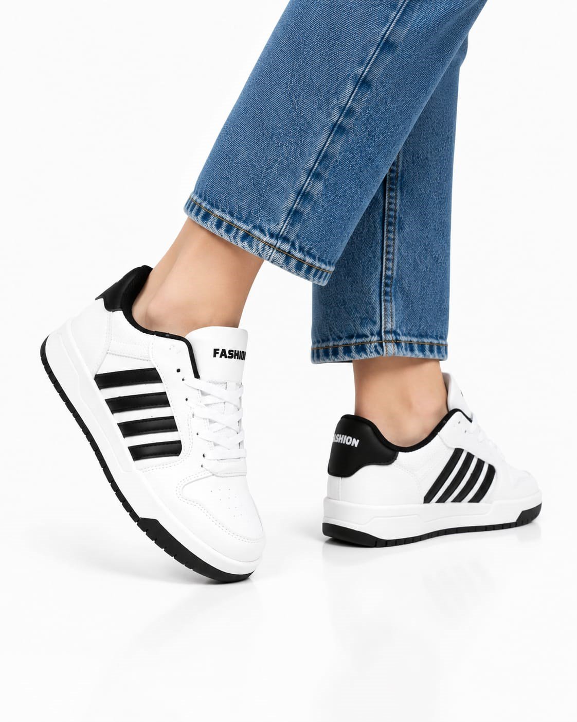 Unisex Cilt Sneaker Ayakkabı BEYAZ - SİYAH
