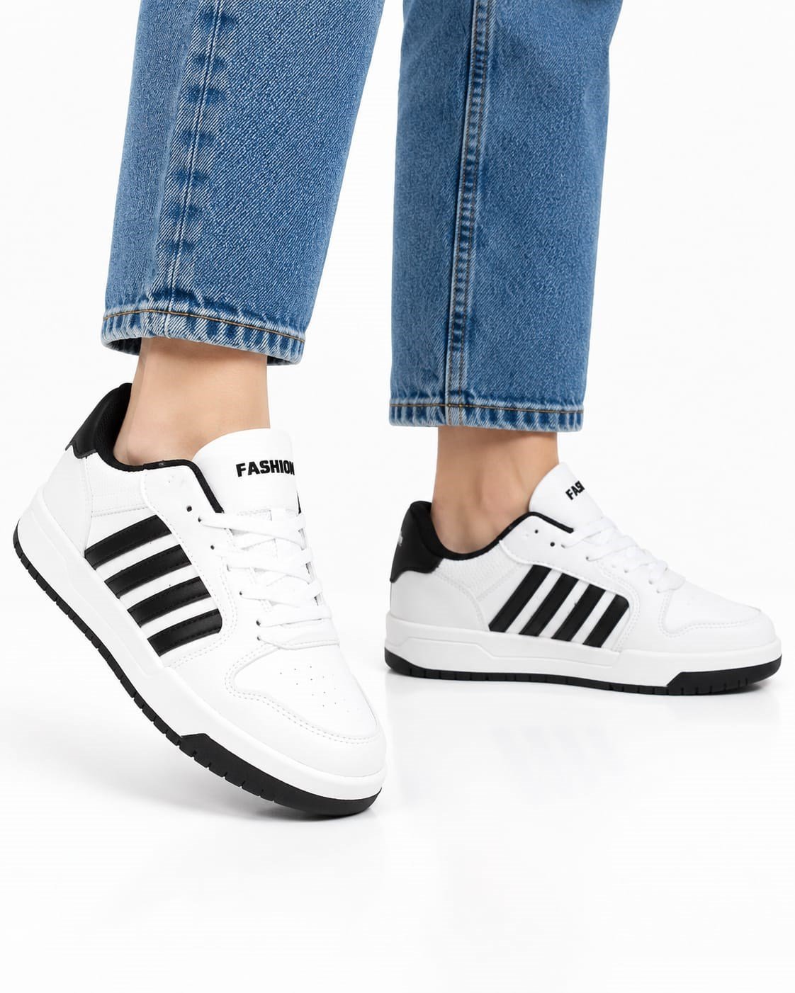 Unisex Cilt Sneaker Ayakkabı BEYAZ - SİYAH