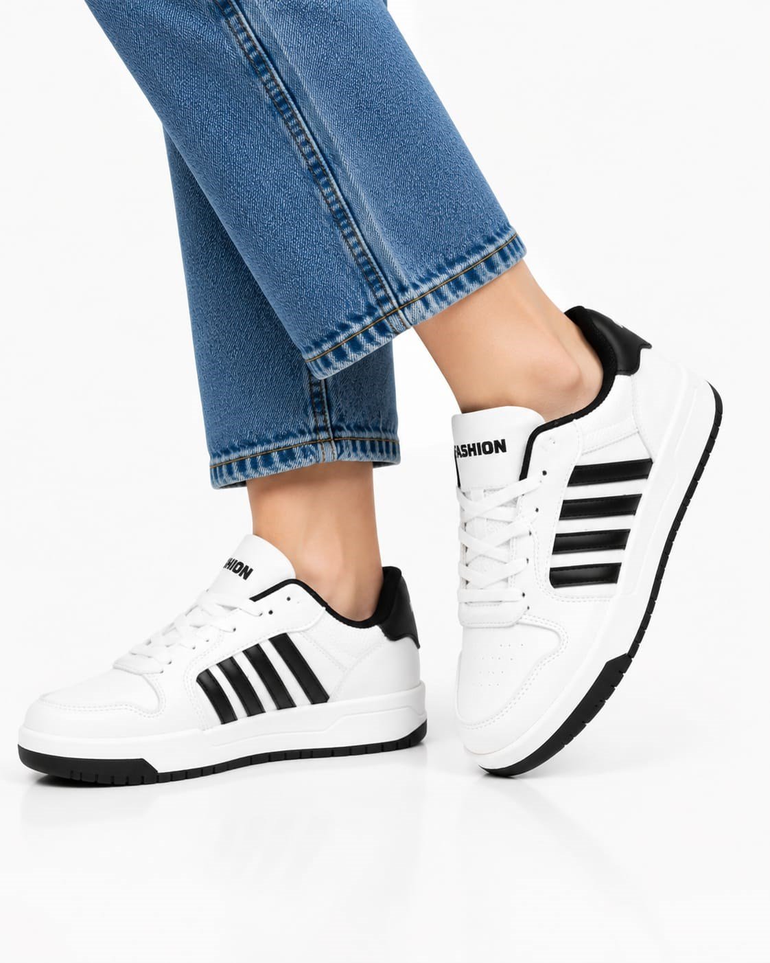 Unisex Cilt Sneaker Ayakkabı BEYAZ - SİYAH
