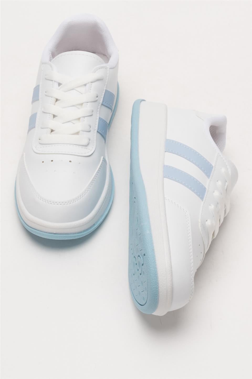 Unisex Düz Hafif Taban Sneaker Ayakkabı BEYAZ - MAVİ