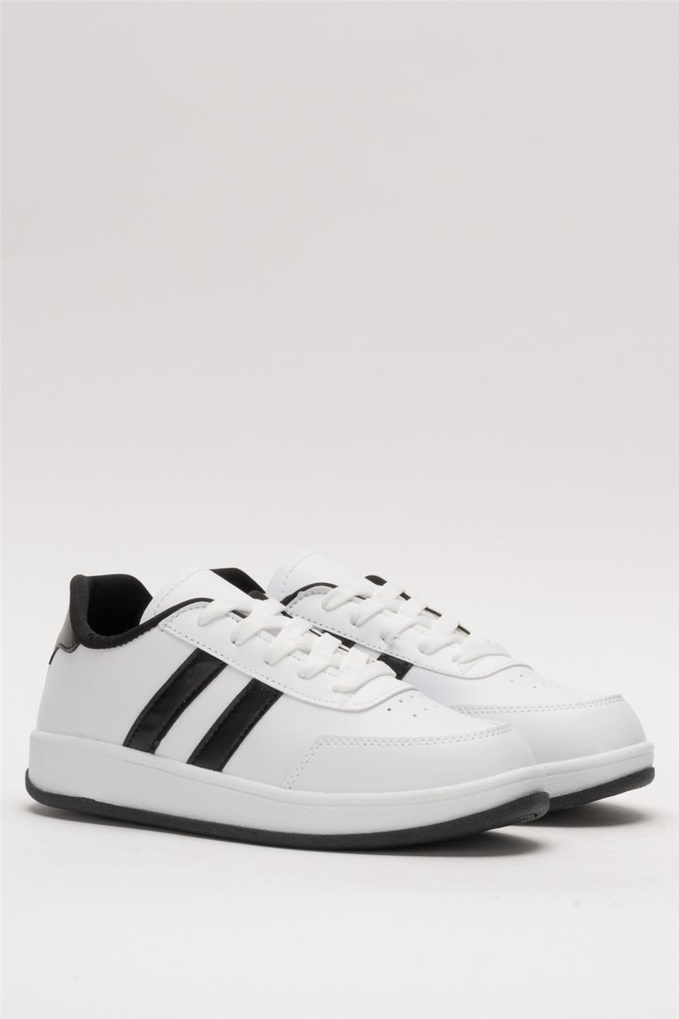Unisex Düz Hafif Taban Sneaker Ayakkabı BEYAZ - SİYAH