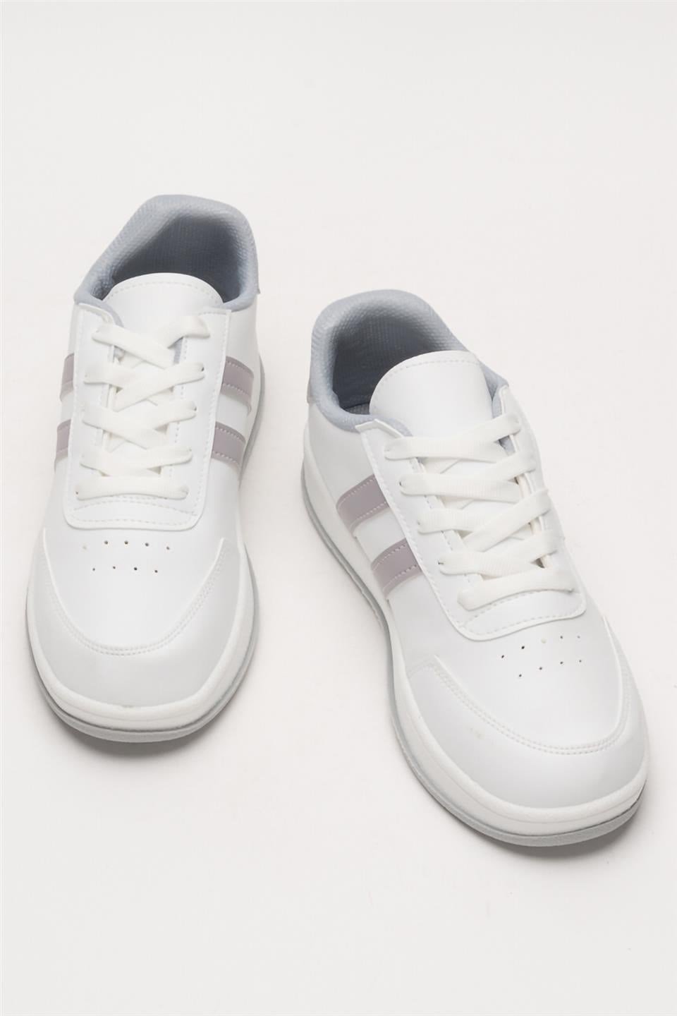 Unisex Düz Hafif Taban Sneaker Ayakkabı BEYAZ - GRİ