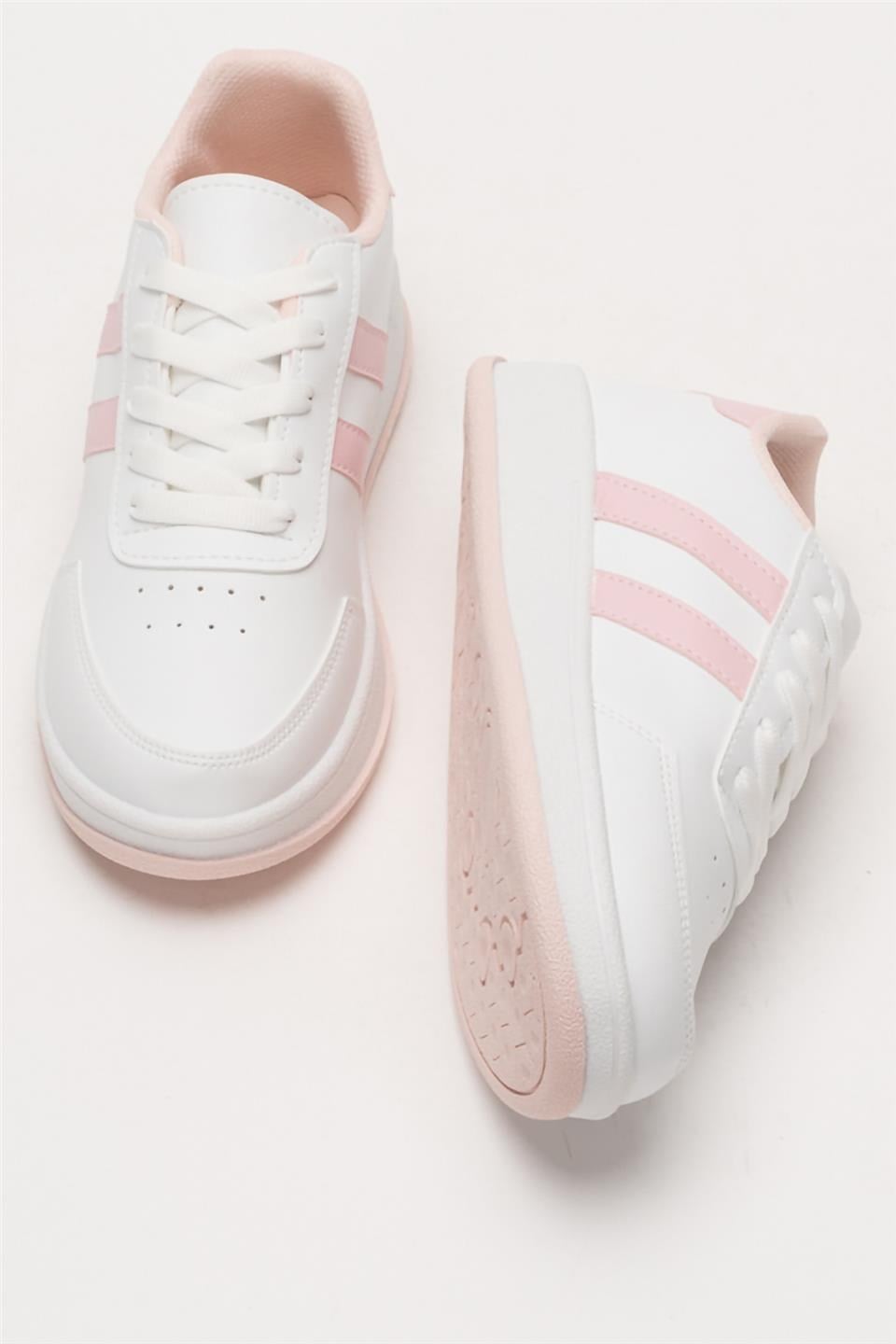 Unisex Düz Hafif Taban Sneaker Ayakkabı BEYAZ - PUDRA