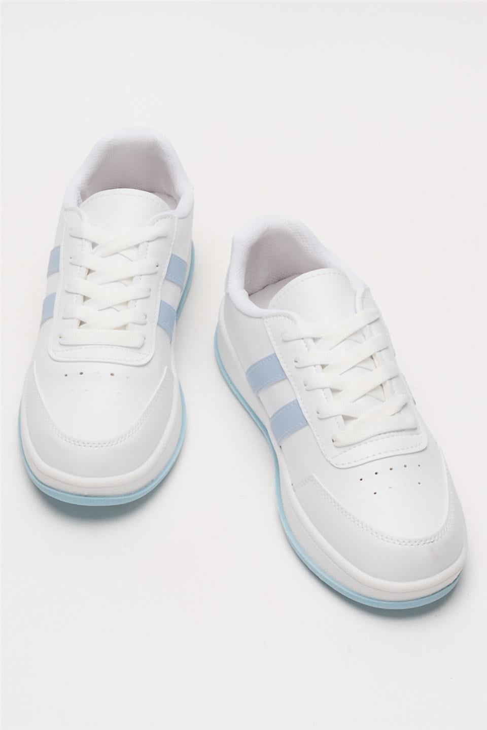 Unisex Düz Hafif Taban Sneaker Ayakkabı BEYAZ - MAVİ