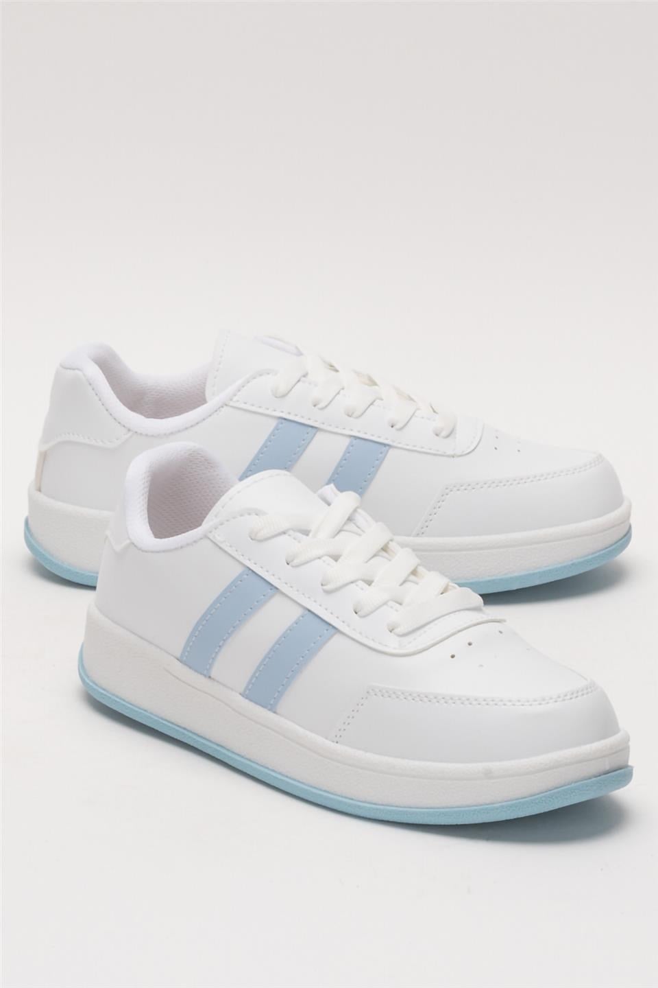 Unisex Düz Hafif Taban Sneaker Ayakkabı BEYAZ - MAVİ
