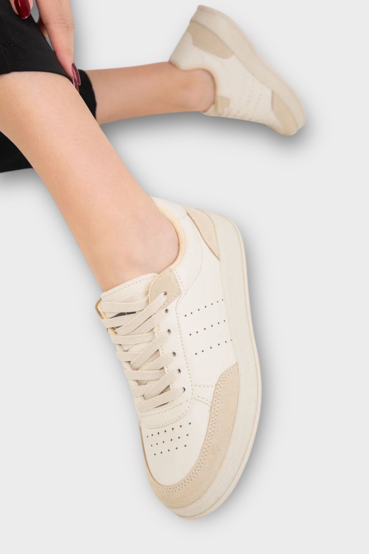 Unisex Düz Hafif Taban Sneaker Ayakkabı BEJ