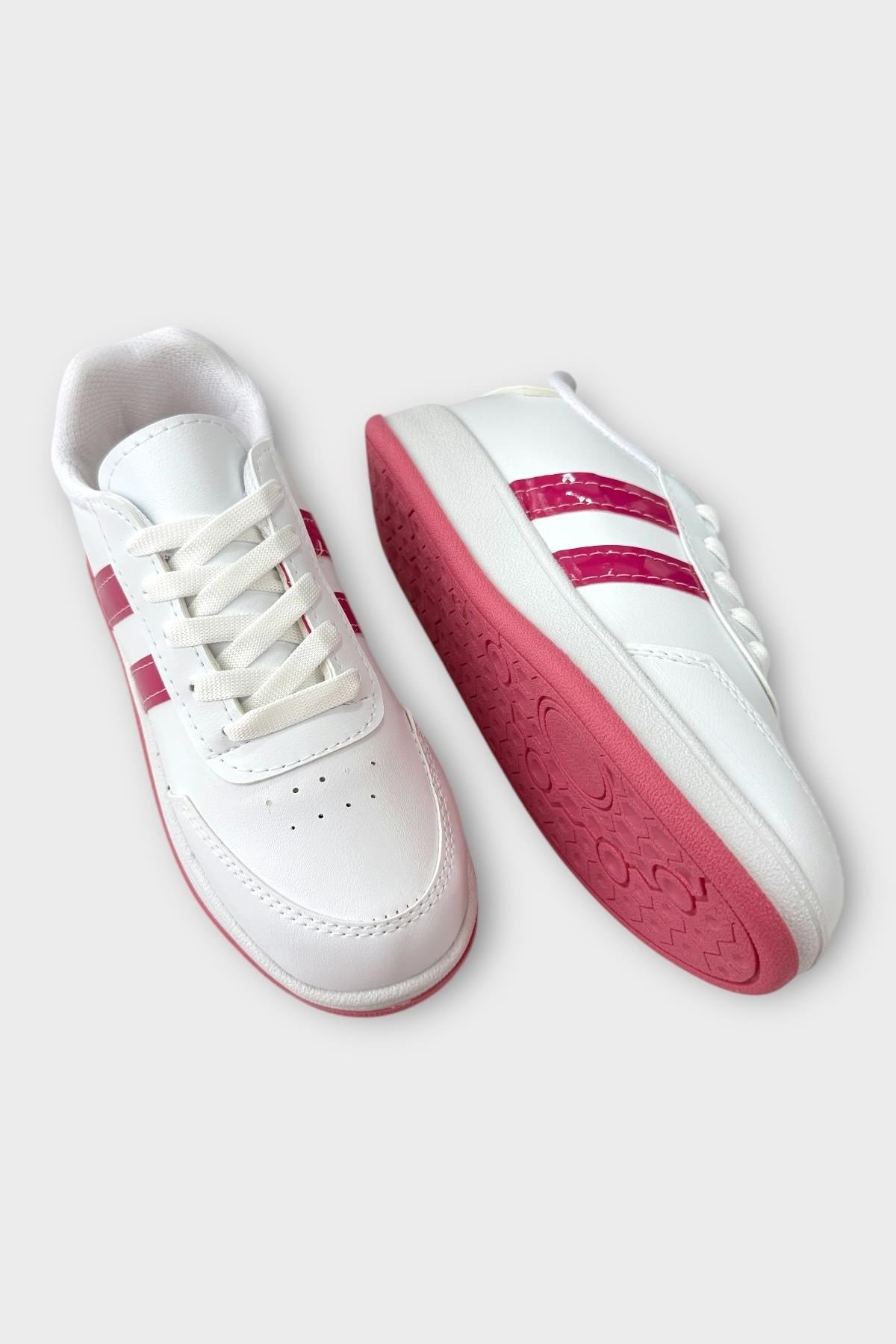 Unisex Düz Hafif Taban Sneaker Ayakkabı BEYAZ - FUŞYA