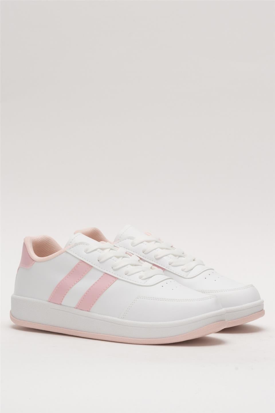 Unisex Düz Hafif Taban Sneaker Ayakkabı BEYAZ - PUDRA