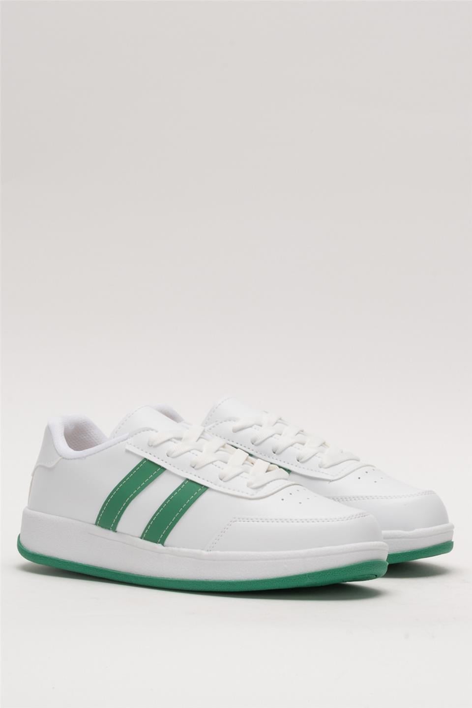 Unisex Düz Hafif Taban Sneaker Ayakkabı BEYAZ - YEŞİL