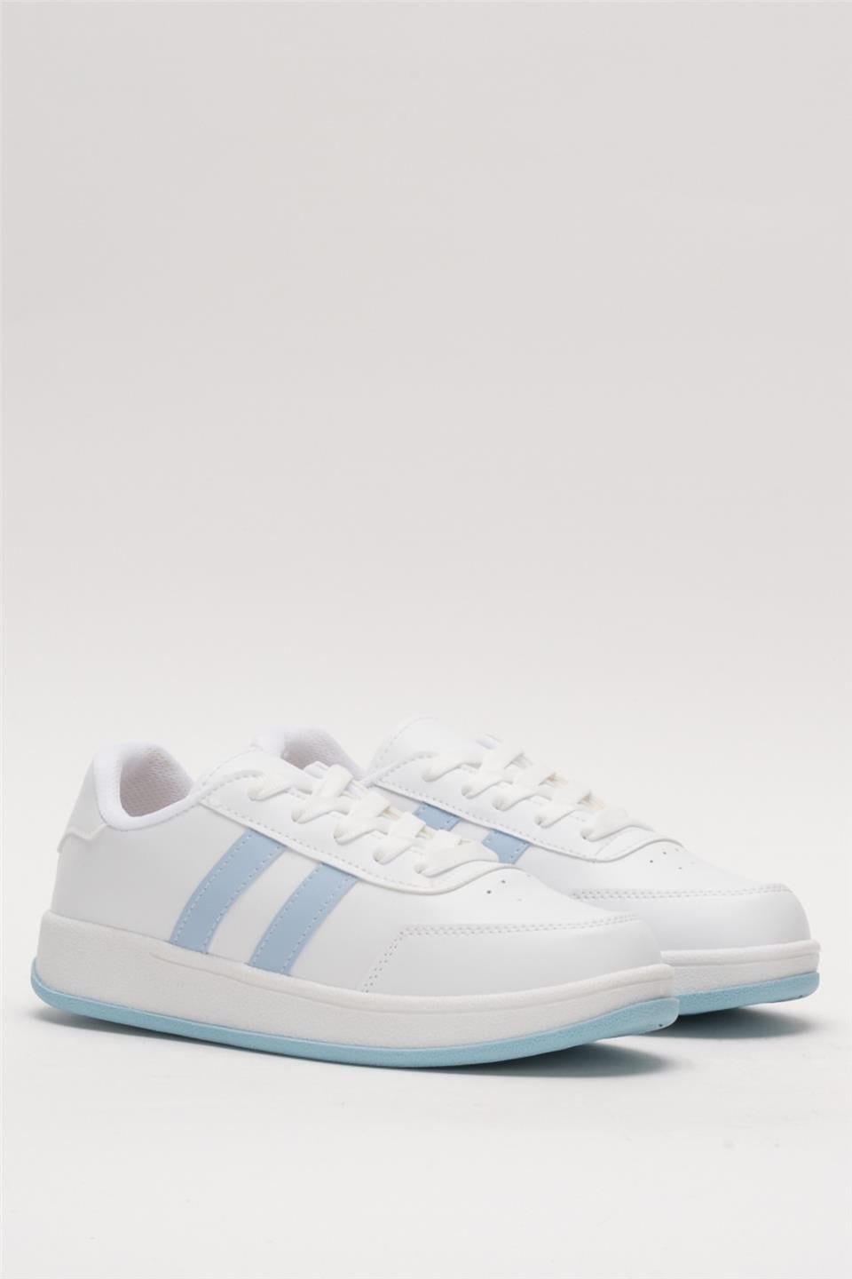 Unisex Düz Hafif Taban Sneaker Ayakkabı BEYAZ - MAVİ