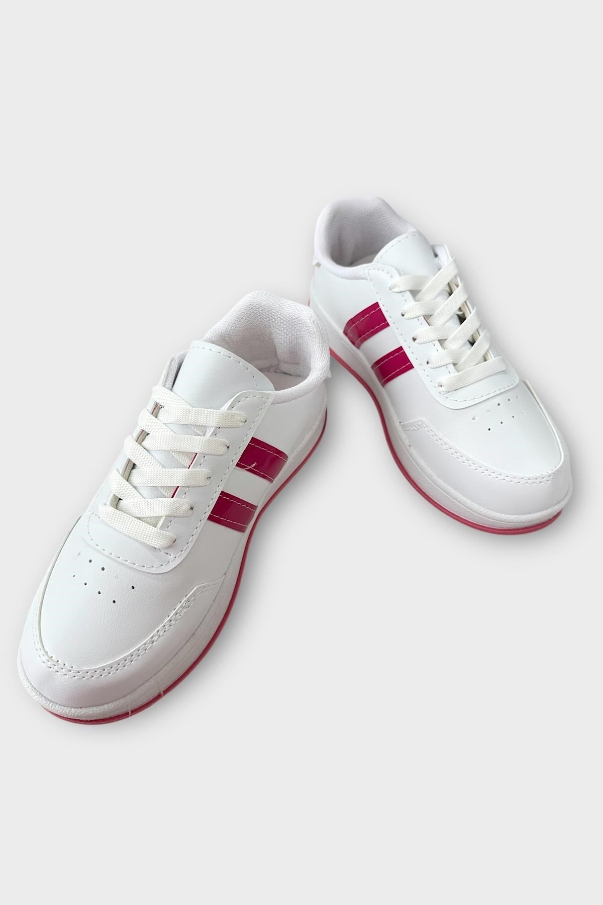 Unisex Düz Hafif Taban Sneaker Ayakkabı BEYAZ - FUŞYA