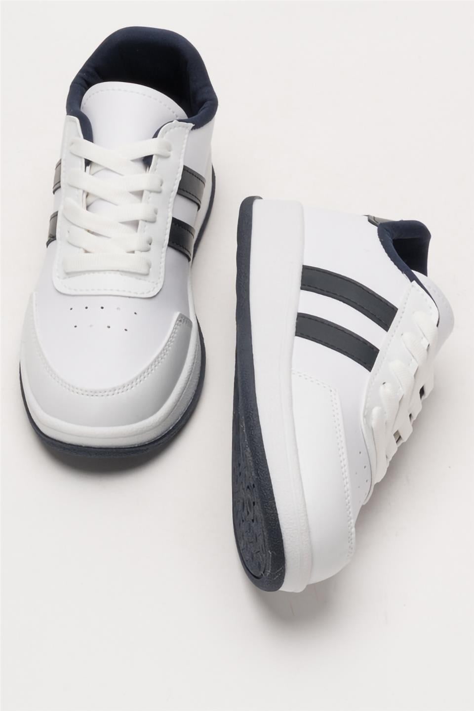 Unisex Düz Hafif Taban Sneaker Ayakkabı BEYAZ - LACİVERT
