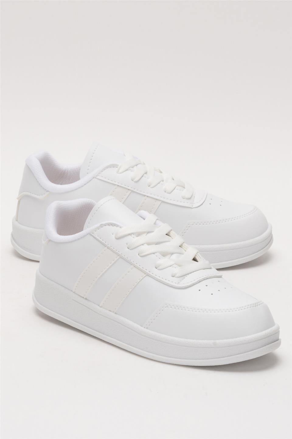 Unisex Düz Hafif Taban Sneaker Ayakkabı BEYAZ