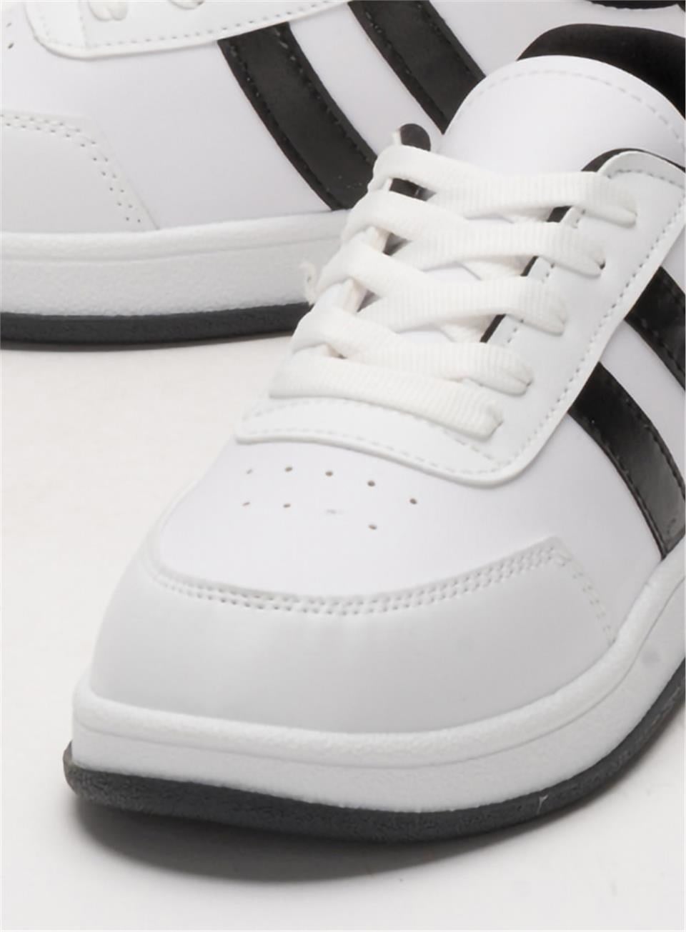 Unisex Düz Hafif Taban Sneaker Ayakkabı BEYAZ - SİYAH