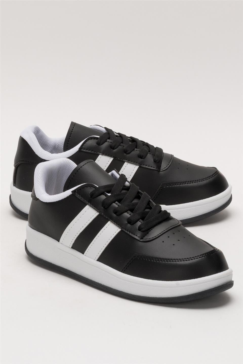 Unisex Düz Hafif Taban Sneaker Ayakkabı SİYAH - BEYAZ