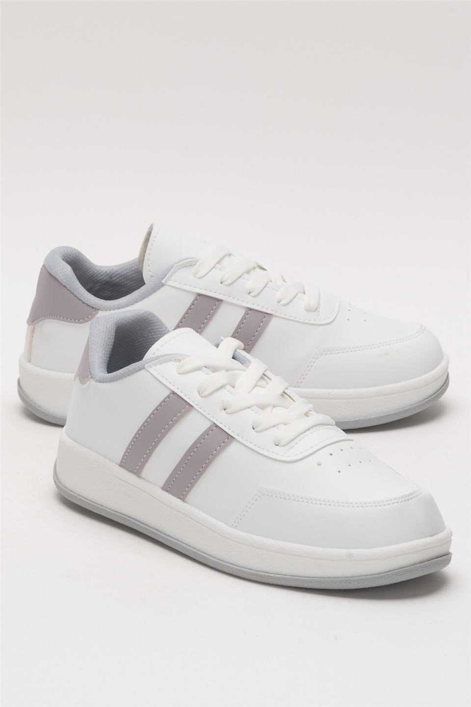 Unisex Düz Hafif Taban Sneaker Ayakkabı BEYAZ - GRİ