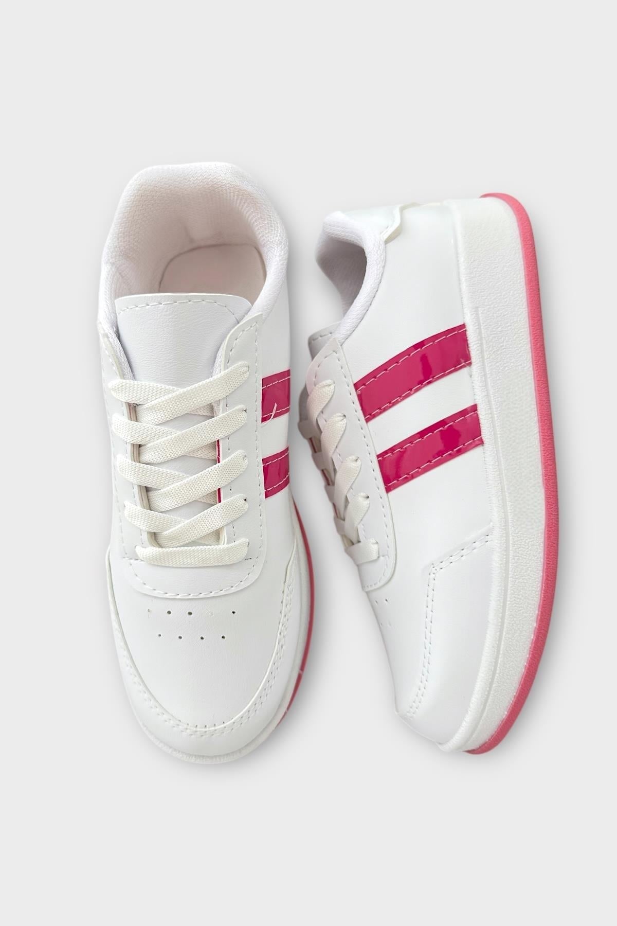Unisex Düz Hafif Taban Sneaker Ayakkabı BEYAZ - FUŞYA