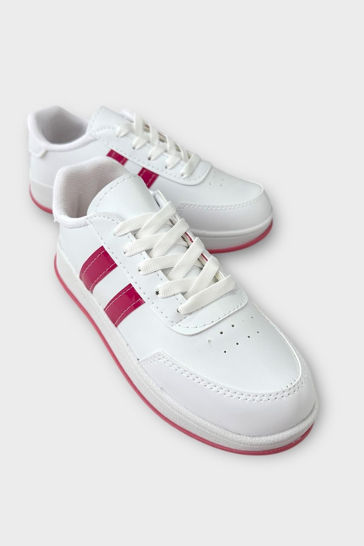 Unisex Düz Hafif Taban Sneaker Ayakkabı BEYAZ - FUŞYA