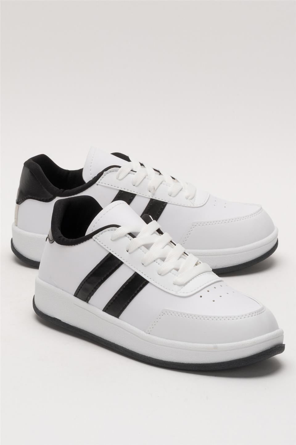 Unisex Düz Hafif Taban Sneaker Ayakkabı BEYAZ - SİYAH