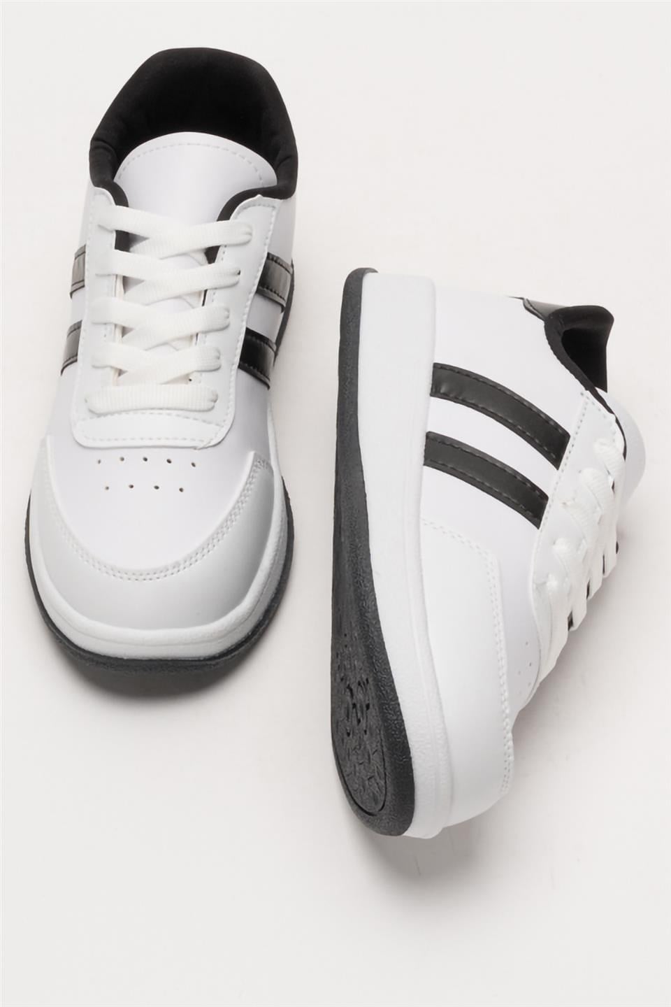 Unisex Düz Hafif Taban Sneaker Ayakkabı BEYAZ - SİYAH