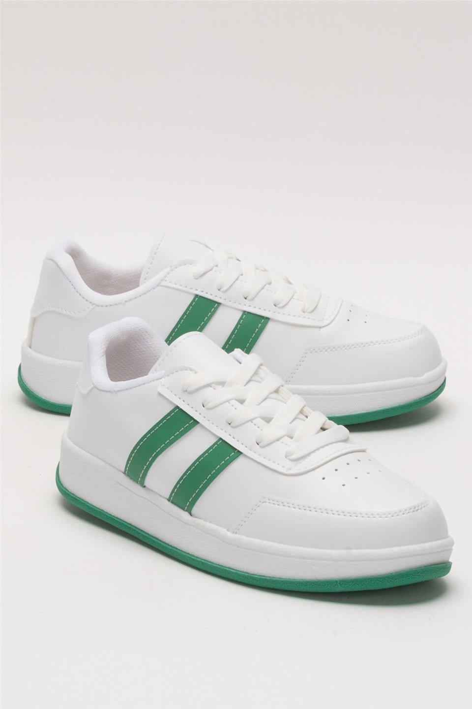 Unisex Düz Hafif Taban Sneaker Ayakkabı BEYAZ - YEŞİL