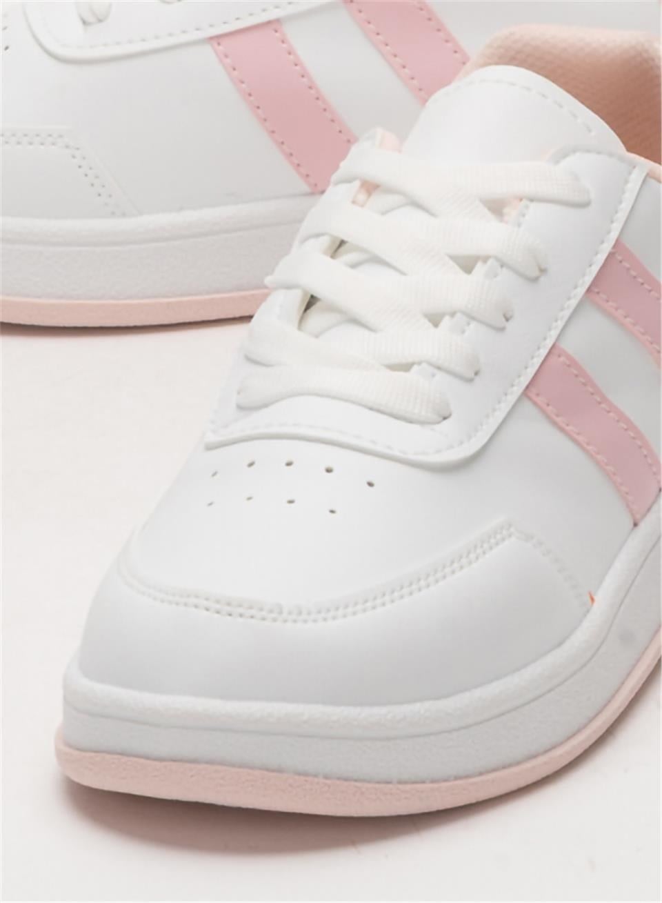 Unisex Düz Hafif Taban Sneaker Ayakkabı BEYAZ - PUDRA