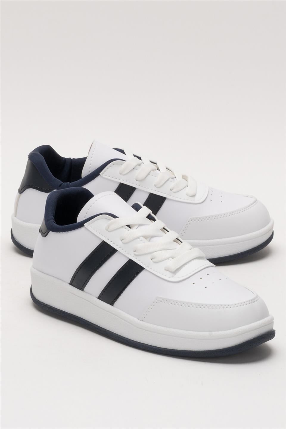 Unisex Düz Hafif Taban Sneaker Ayakkabı BEYAZ - LACİVERT
