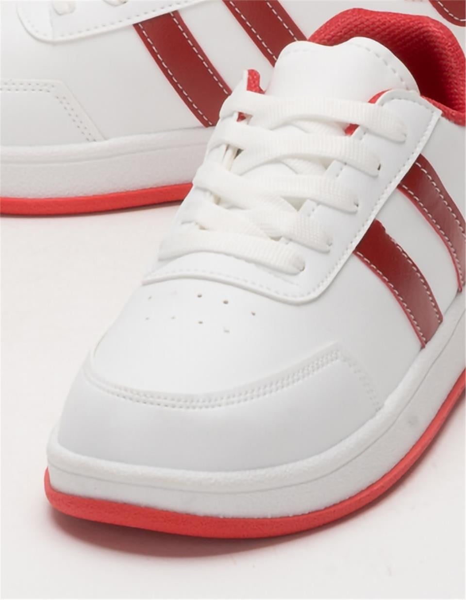 Unisex Düz Hafif Taban Sneaker Ayakkabı BEYAZ - KIRMIZI