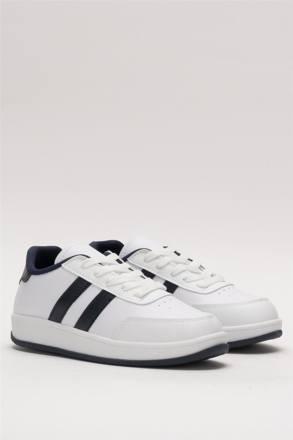 Unisex Düz Hafif Taban Sneaker Ayakkabı BEYAZ - LACİVERT