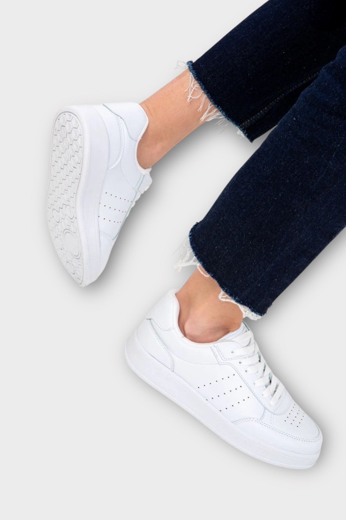 Unisex Düz Hafif Taban Sneaker Ayakkabı BEYAZ