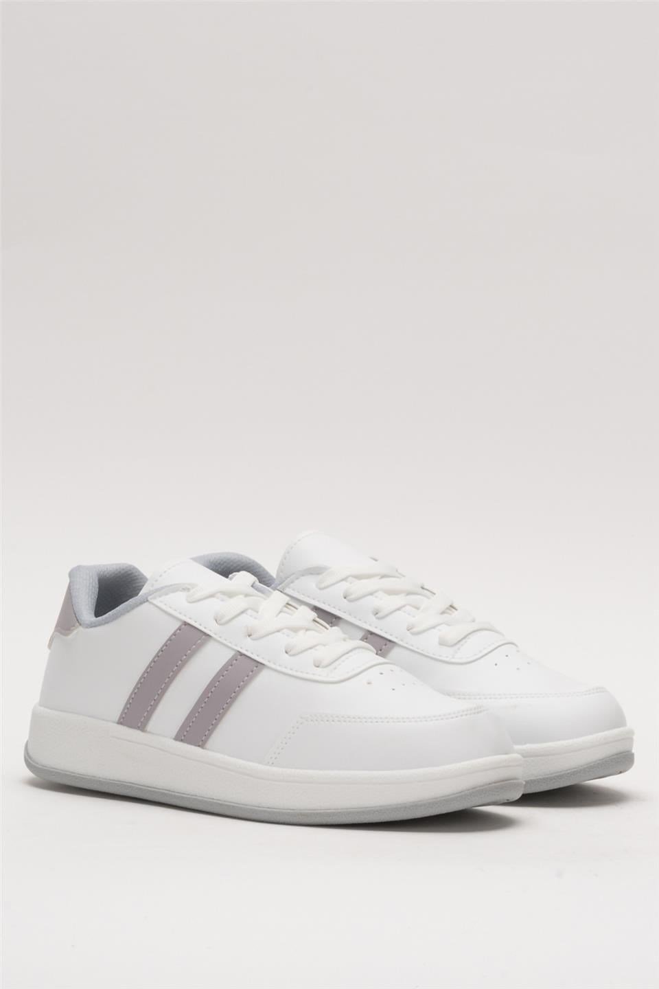 Unisex Düz Hafif Taban Sneaker Ayakkabı BEYAZ - GRİ