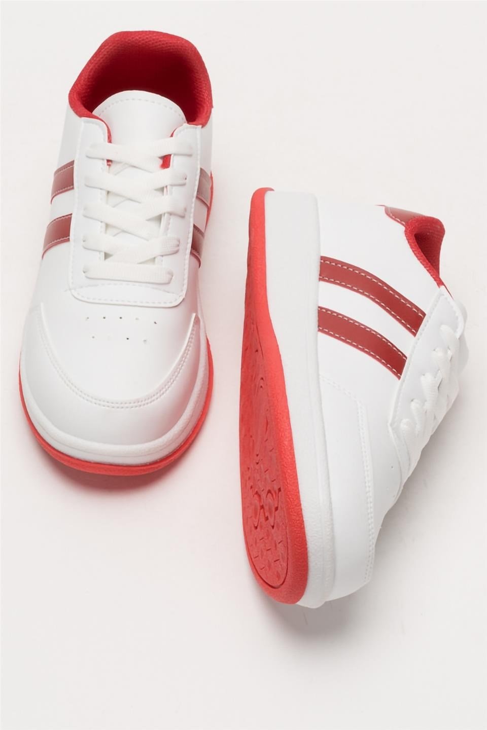 Unisex Düz Hafif Taban Sneaker Ayakkabı BEYAZ - KIRMIZI