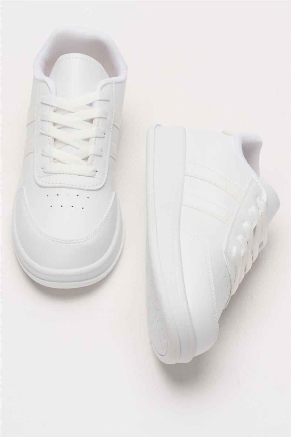 Unisex Düz Hafif Taban Sneaker Ayakkabı BEYAZ