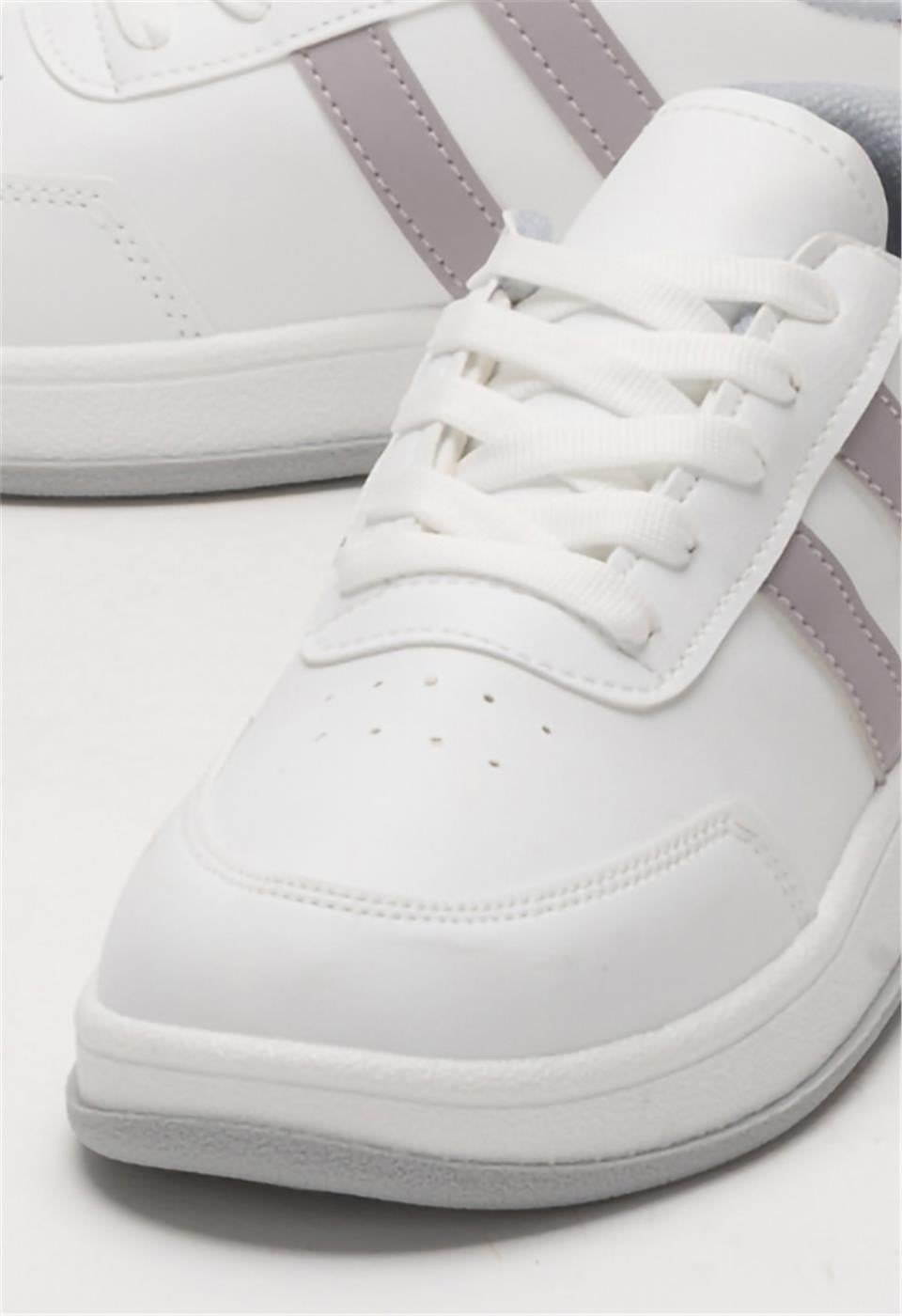 Unisex Düz Hafif Taban Sneaker Ayakkabı BEYAZ - GRİ