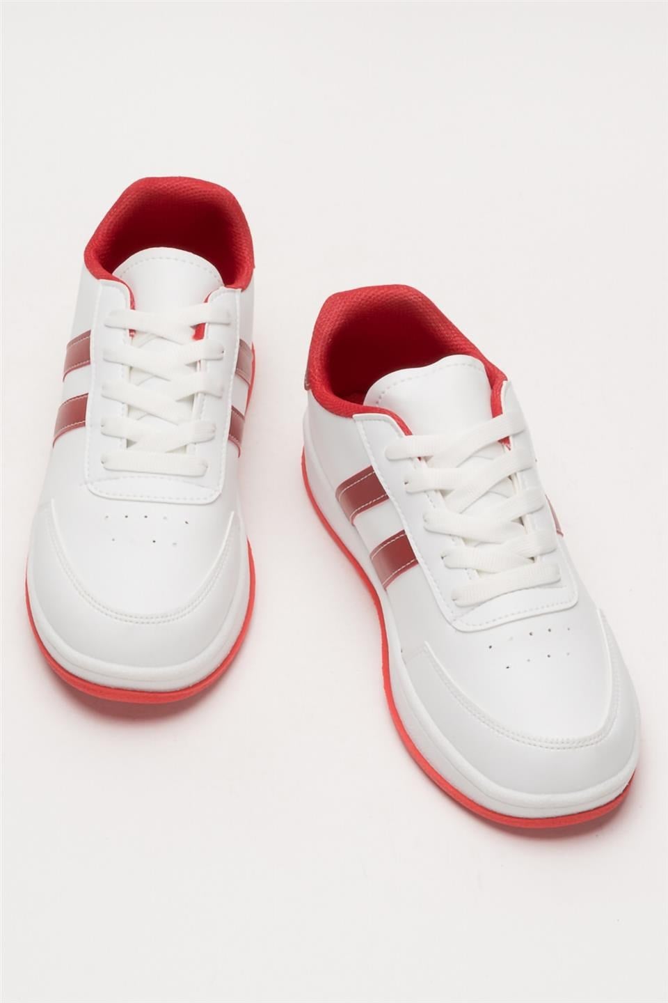 Unisex Düz Hafif Taban Sneaker Ayakkabı BEYAZ - KIRMIZI