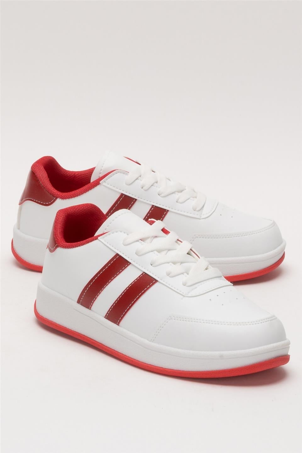 Unisex Düz Hafif Taban Sneaker Ayakkabı BEYAZ - KIRMIZI