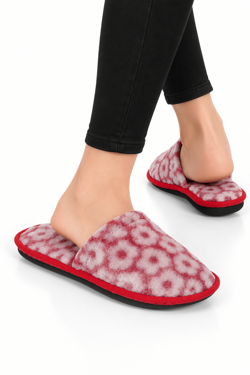 Unisex Ev Tüylü Kaydırmaz Taban Terlik PEMBE - BEYAZ