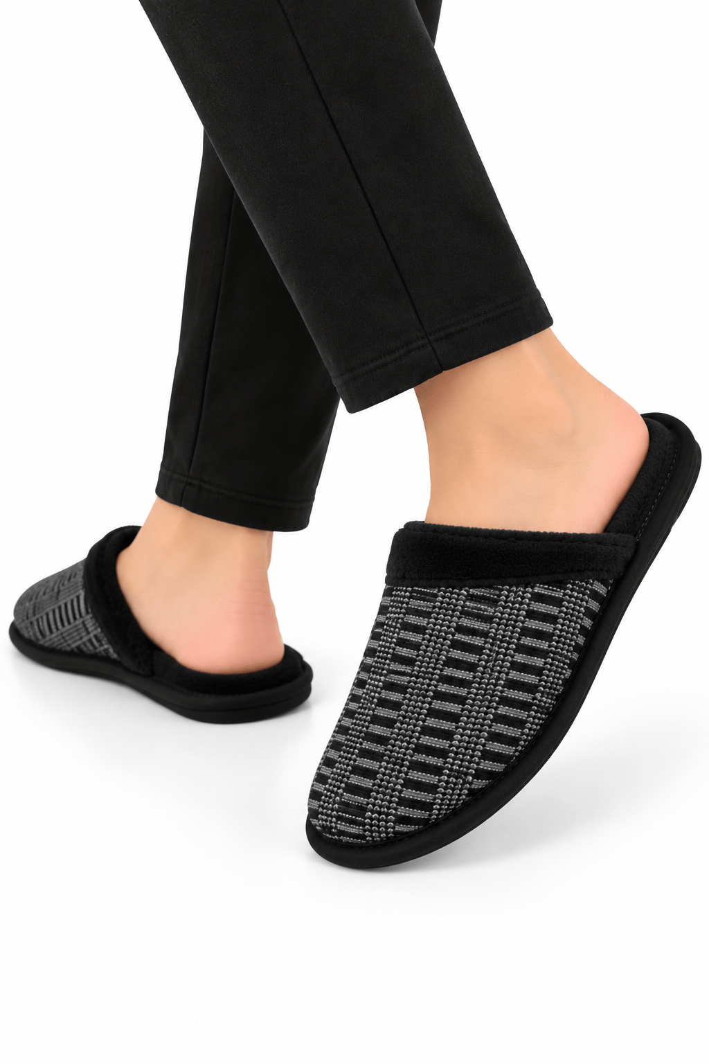Unisex Ev Tüylü Kaydırmaz Taban Terlik GRİ - SİYAH
