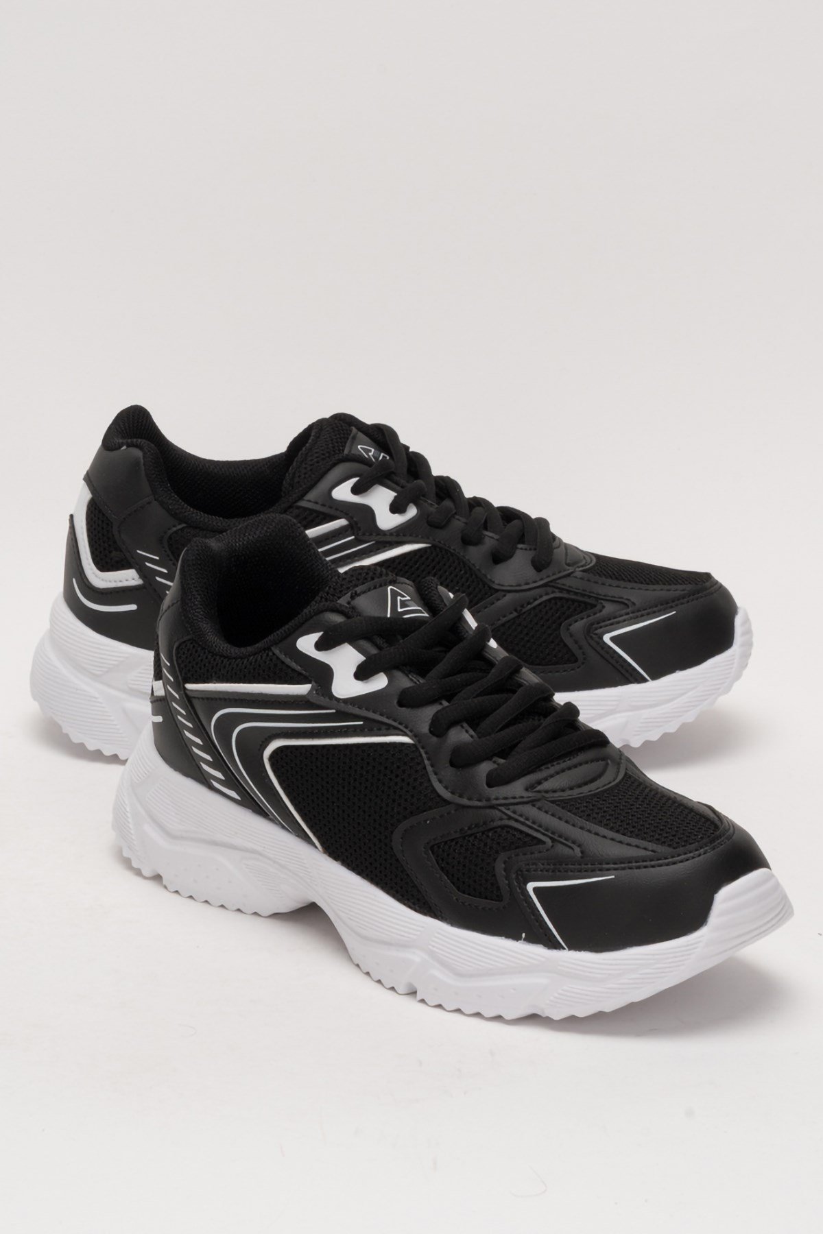 Unisex Faylon Taban Bağcıklı Spor Ayakkabı SİYAH BEYAZ