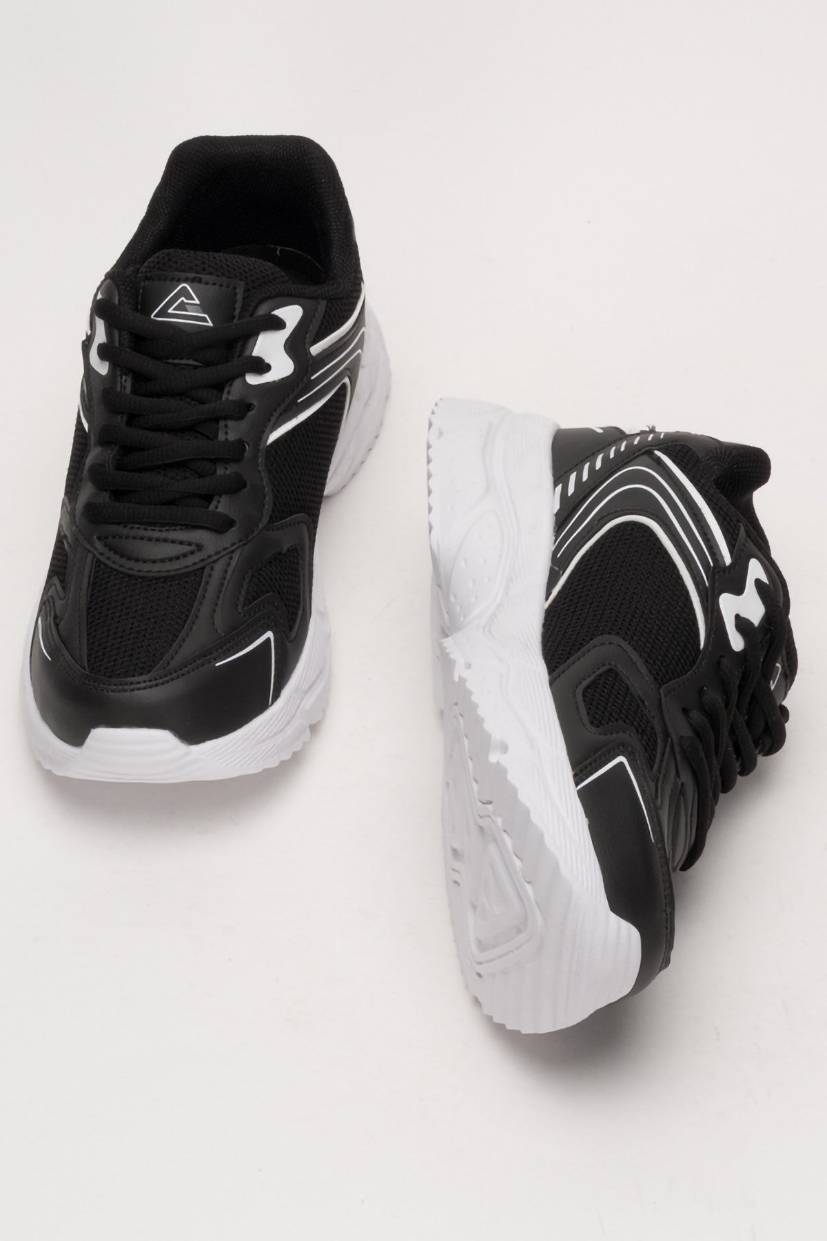 Unisex Faylon Taban Bağcıklı Spor Ayakkabı SİYAH BEYAZ