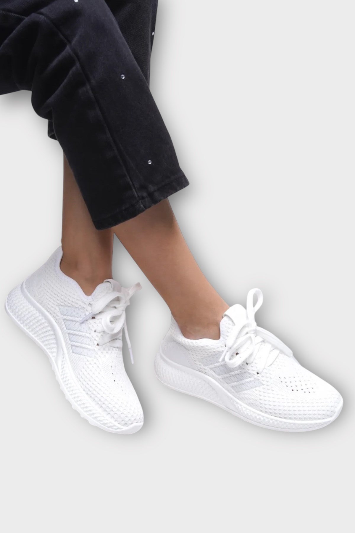 Unisex Hafif Hava Alabilen Triko Spor Ayakkabı BEYAZ