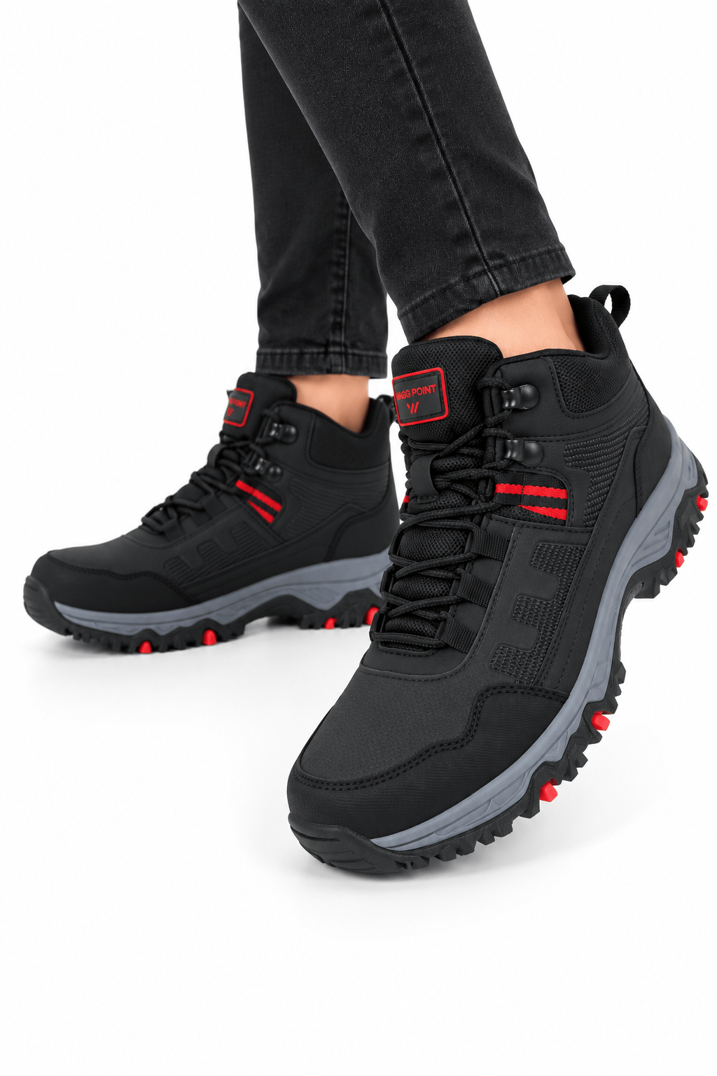 Unisex Kaydırmaz Taban Sıcak Tutan Trekking & Outdoor Bot  SİYAH-KIRMIZI