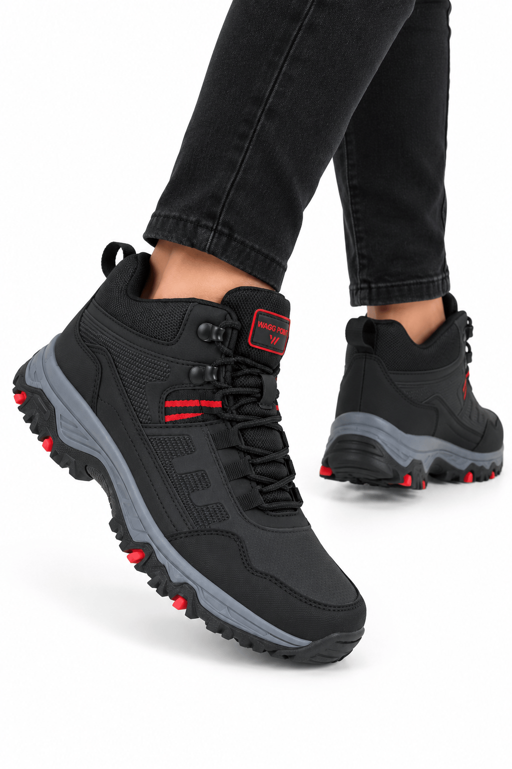 Unisex Kaydırmaz Taban Sıcak Tutan Trekking & Outdoor Bot  SİYAH-KIRMIZI