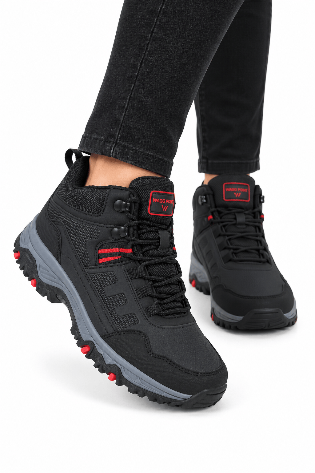 Unisex Kaydırmaz Taban Sıcak Tutan Trekking & Outdoor Bot  SİYAH-KIRMIZI