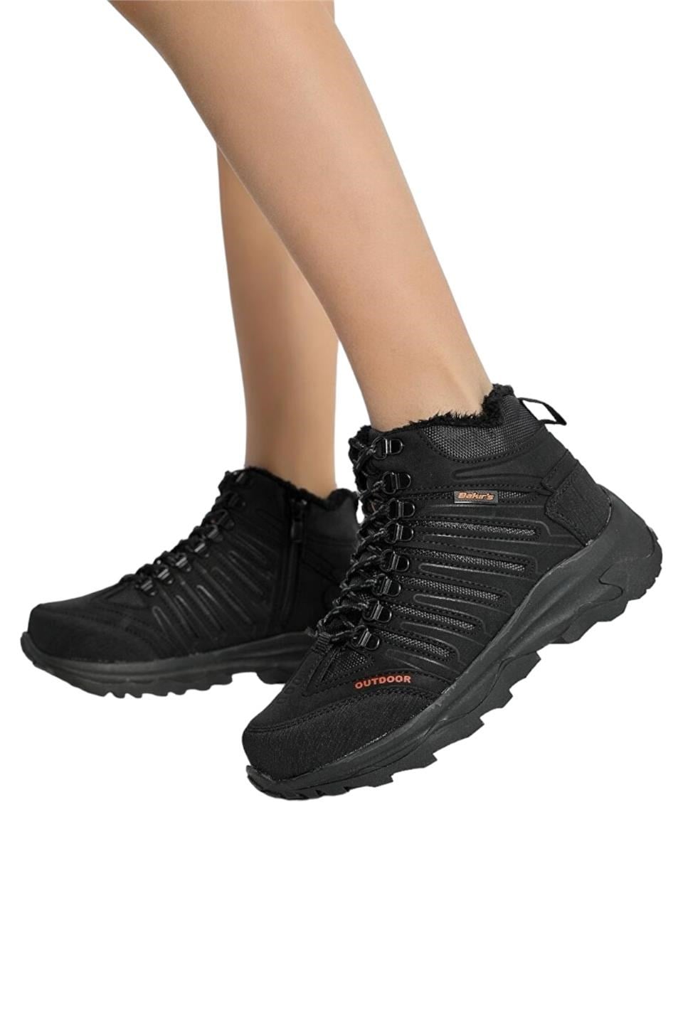 Unisex Kürklü Trekking Outdoor Bot SİYAH
