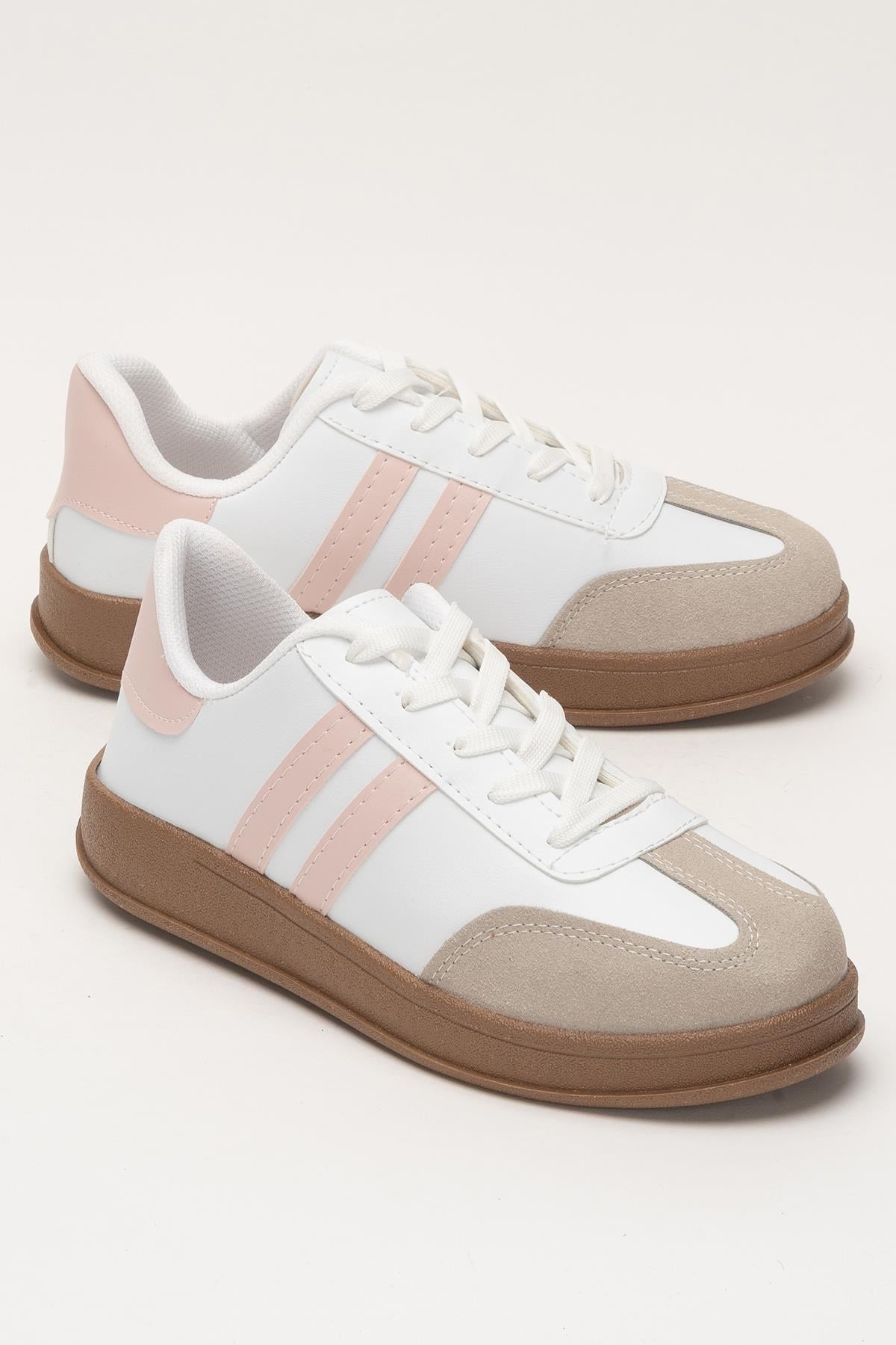 Unisex Rahat Hafif Spor Sneaker Ayakkabı  BEYAZ - PUDRA